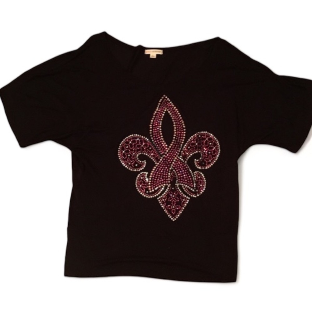 NEW Zenana Black Ladies Breast Cancer Pink Crystals Embellished Shirt Size L